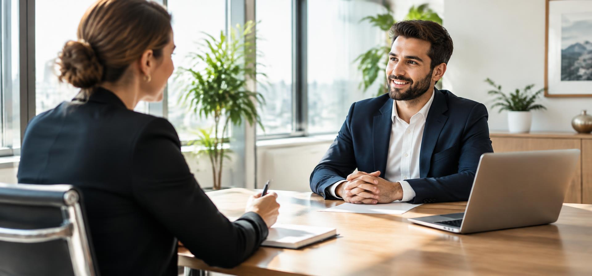 Recruiter interviewing a candidate in a bright modern office