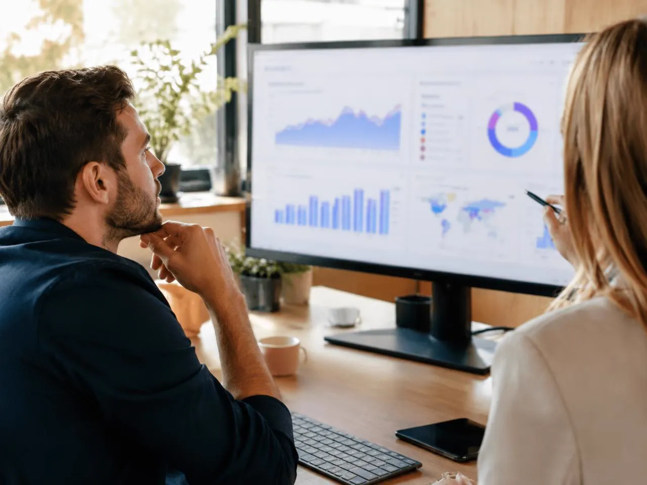 Employer brand strategists reviewing analytics dashboards